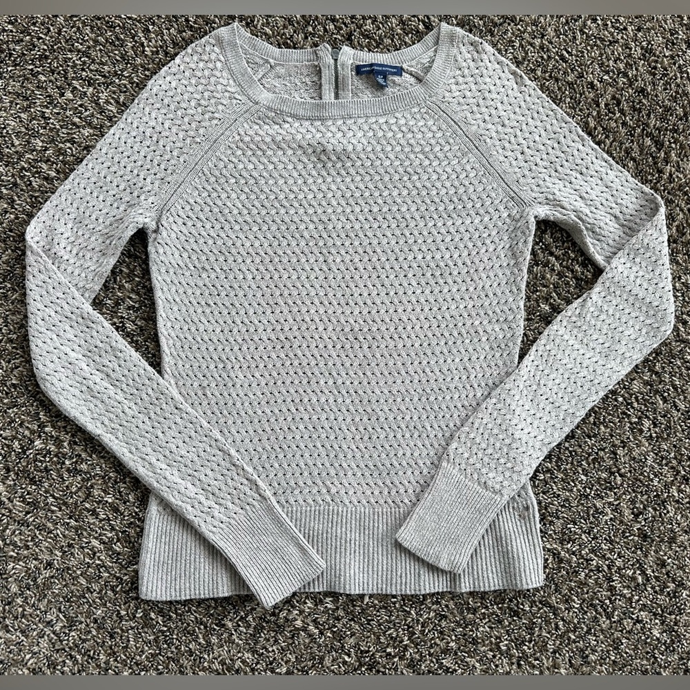 American Eagle Oatmeal Knit Zip Back Sweater Women's US Size S